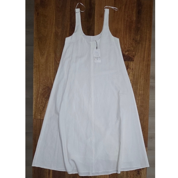 NWT {Zara} Oyster White Linen Cotton Blend Sleeveless Maxi Dress (Small) - Picture 6 of 12